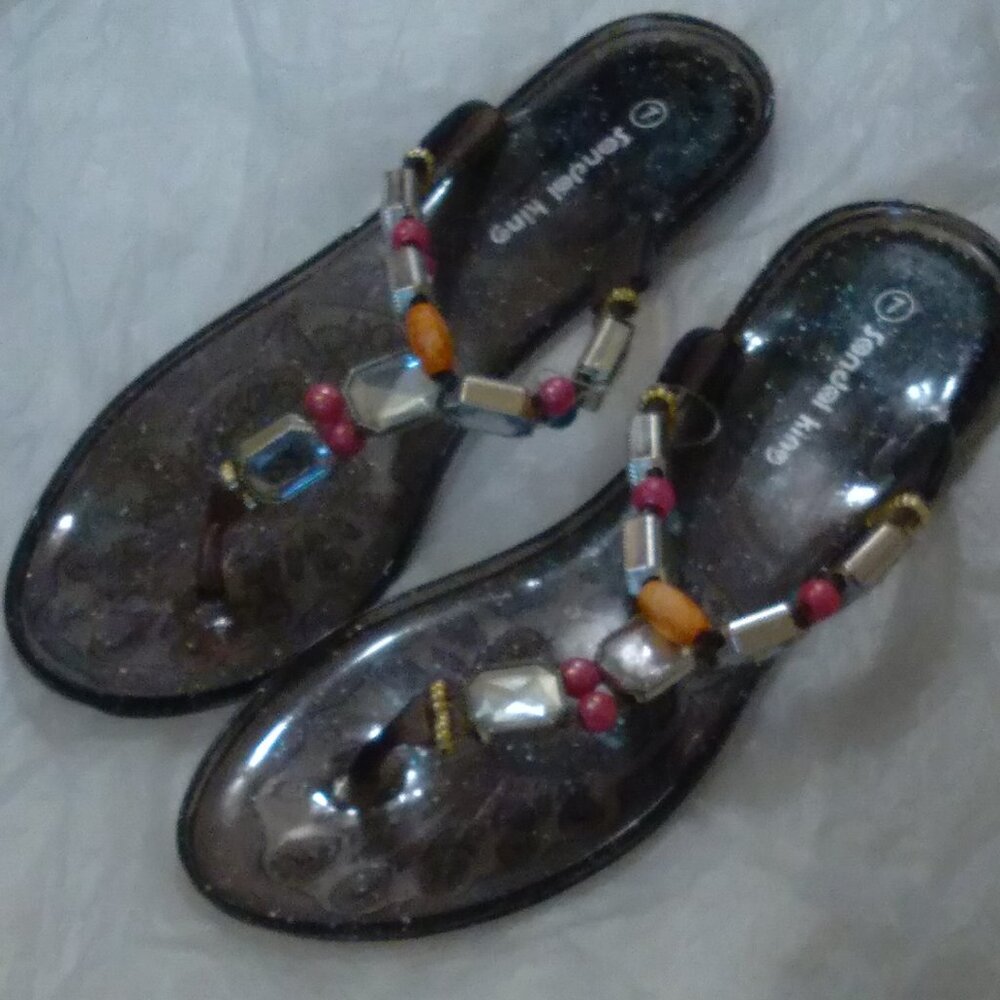 Cute Beads & Gems Thongs Jelly Sandals